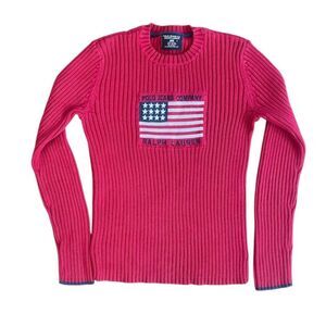 Vintage Polo Jeans Co Ralph Lauren American Flag Sweater Red Size Small
